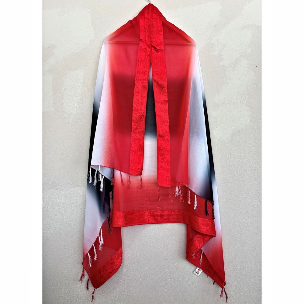 Chiffon Cover Up Beach Summer Sheer Ombre Wrap Variegated Coastal Resort Fringe